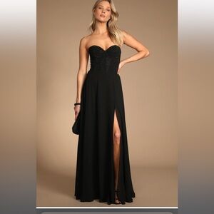 Lulus Remember This moment rhinestone strapless maxi dress black xl